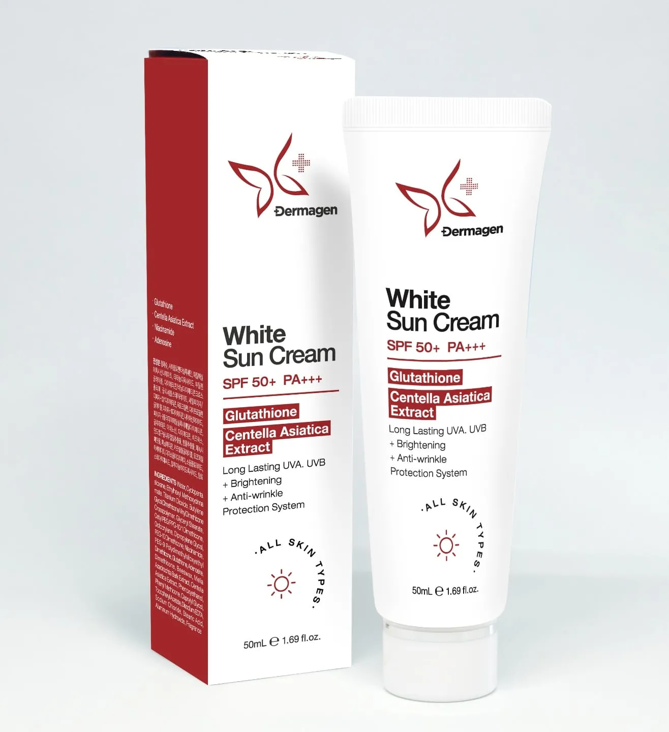Dermagen Sunscreen Cream SPF50+ PA+++ Prof.Cosmeceutical Glutathione White Sun - 50g
